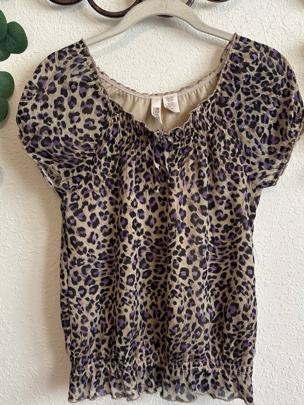 Y2K Purple Leopard Print Peasant Top💕
